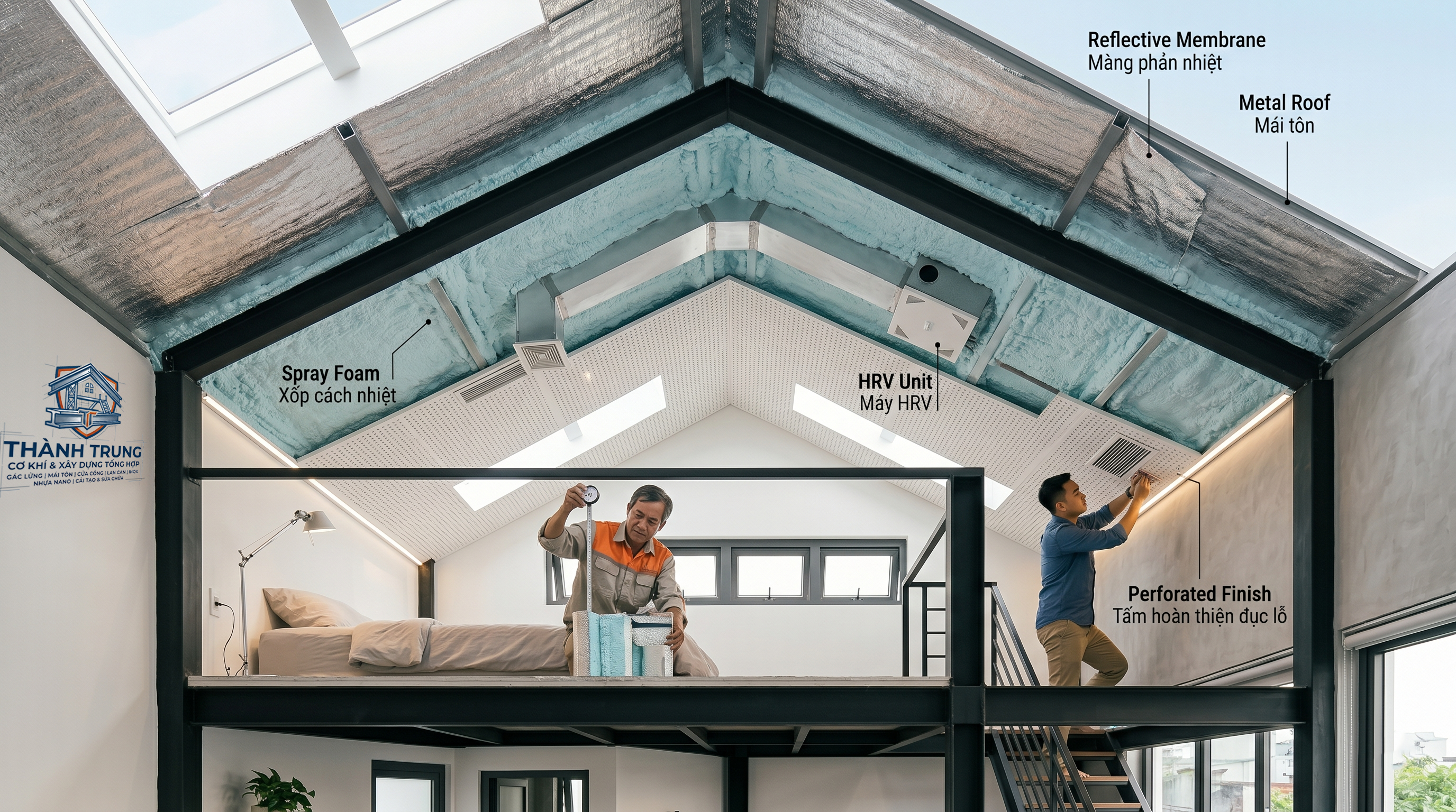 Gác lửng bằng sắt, thi công gác xép, làm gác lửng nhà nhỏ, gác xép khung sắt, cải tạo gác lửng
