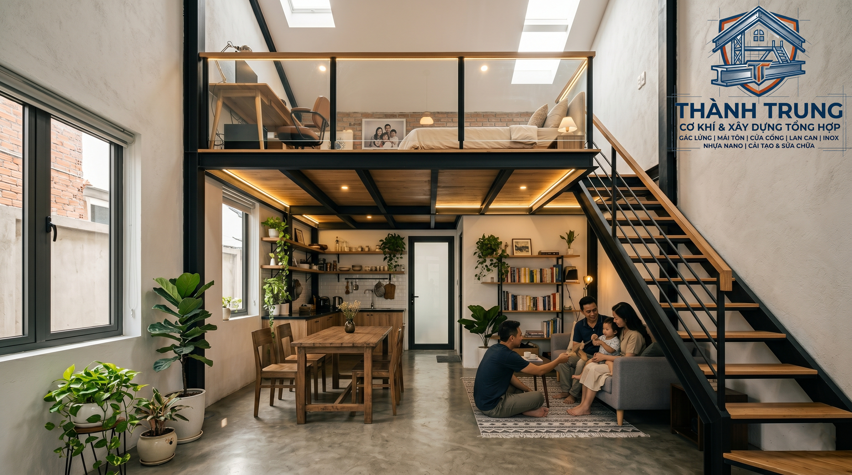 Gác lửng bằng sắt, thi công gác xép, làm gác lửng nhà nhỏ, gác xép khung sắt, cải tạo gác lửng