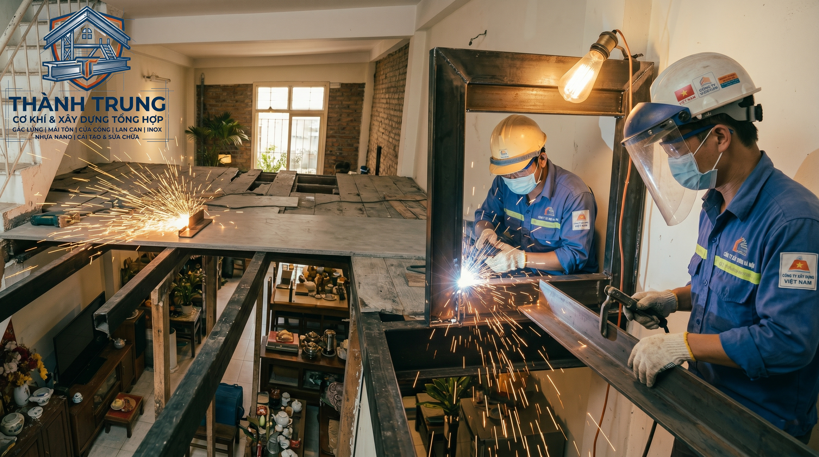 Sửa sàn gác lửng, thay sàn gác xép, làm gác lửng bằng sắt, thi công gác xép Hà Nội