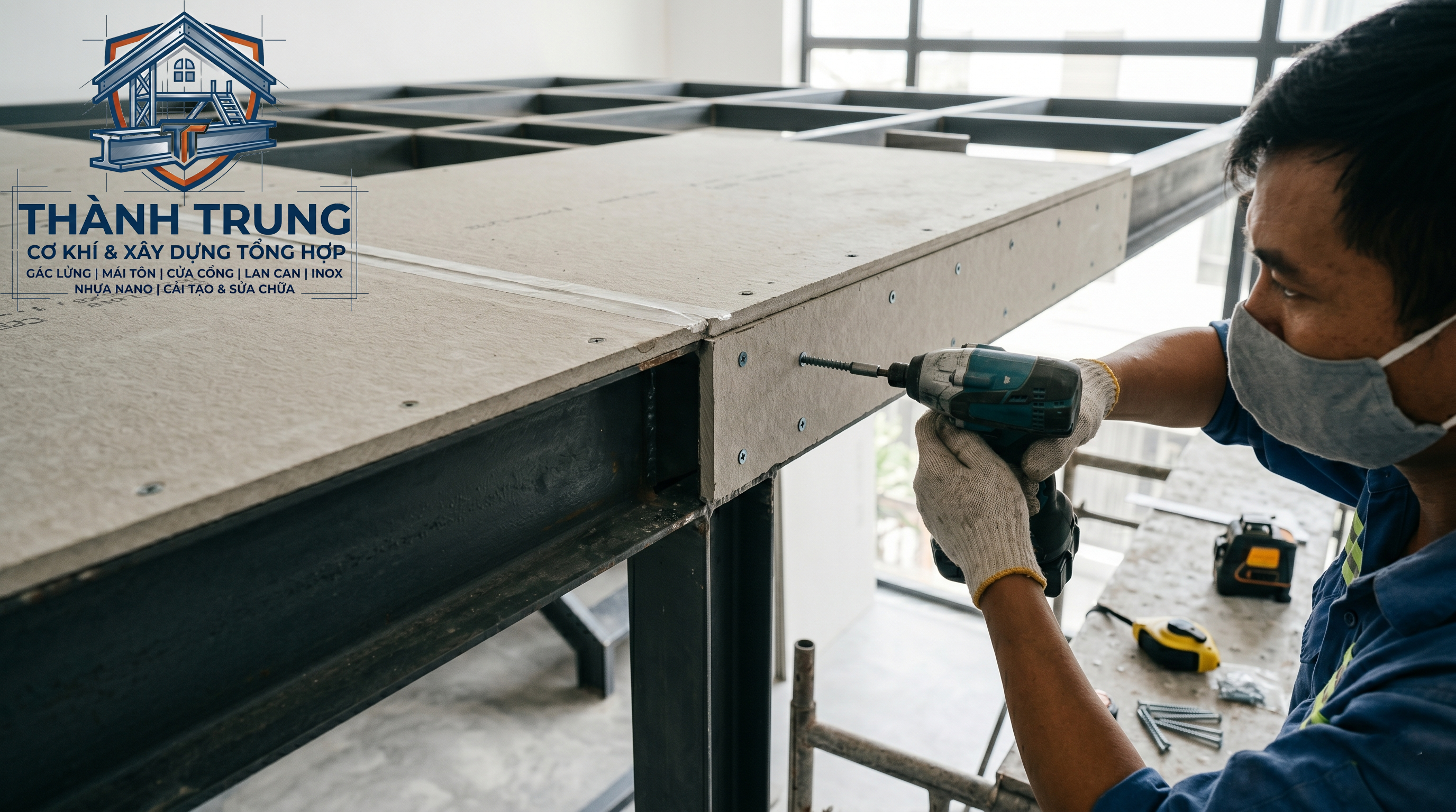 Thi công gác lửng bằng tấm cemboard